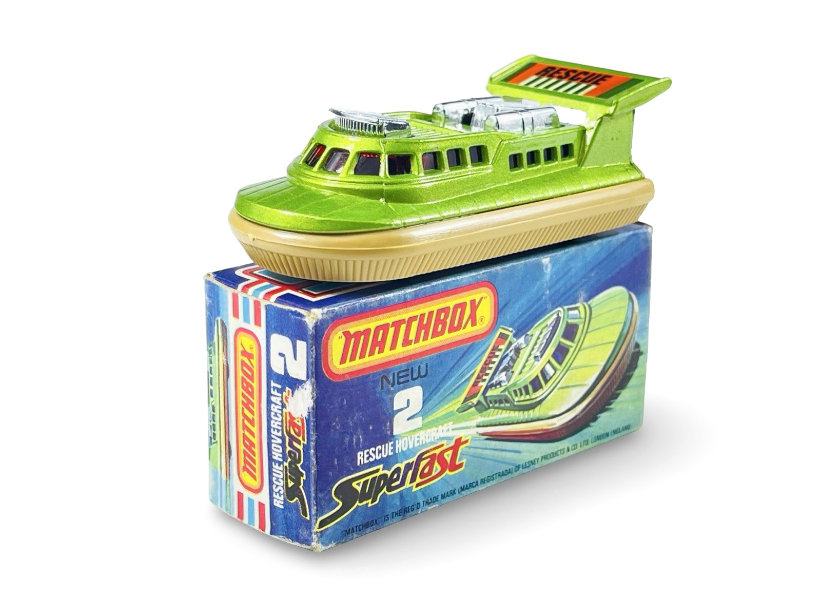 Matchbox Lesney Superfast MB2 Rescue Hovercraft Red Windows w/K Box