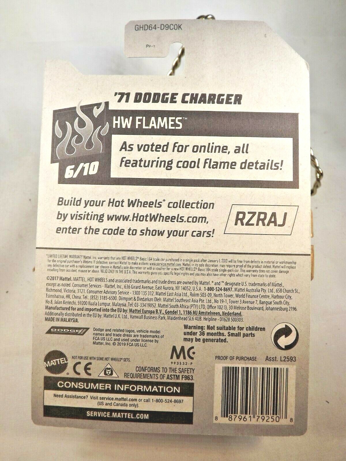 2020 Hot Wheels #188 HW Flames 6/10 ’71 DODGE CHARGER Yellow w/Black MC5 Spokes