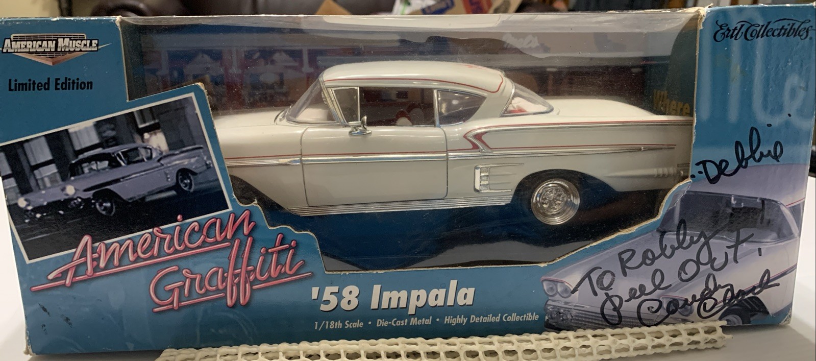 ERTL 1958 Chevrolet Impala AMERICAN GRAFFITI White 1/18 Scale Signed By Debbie