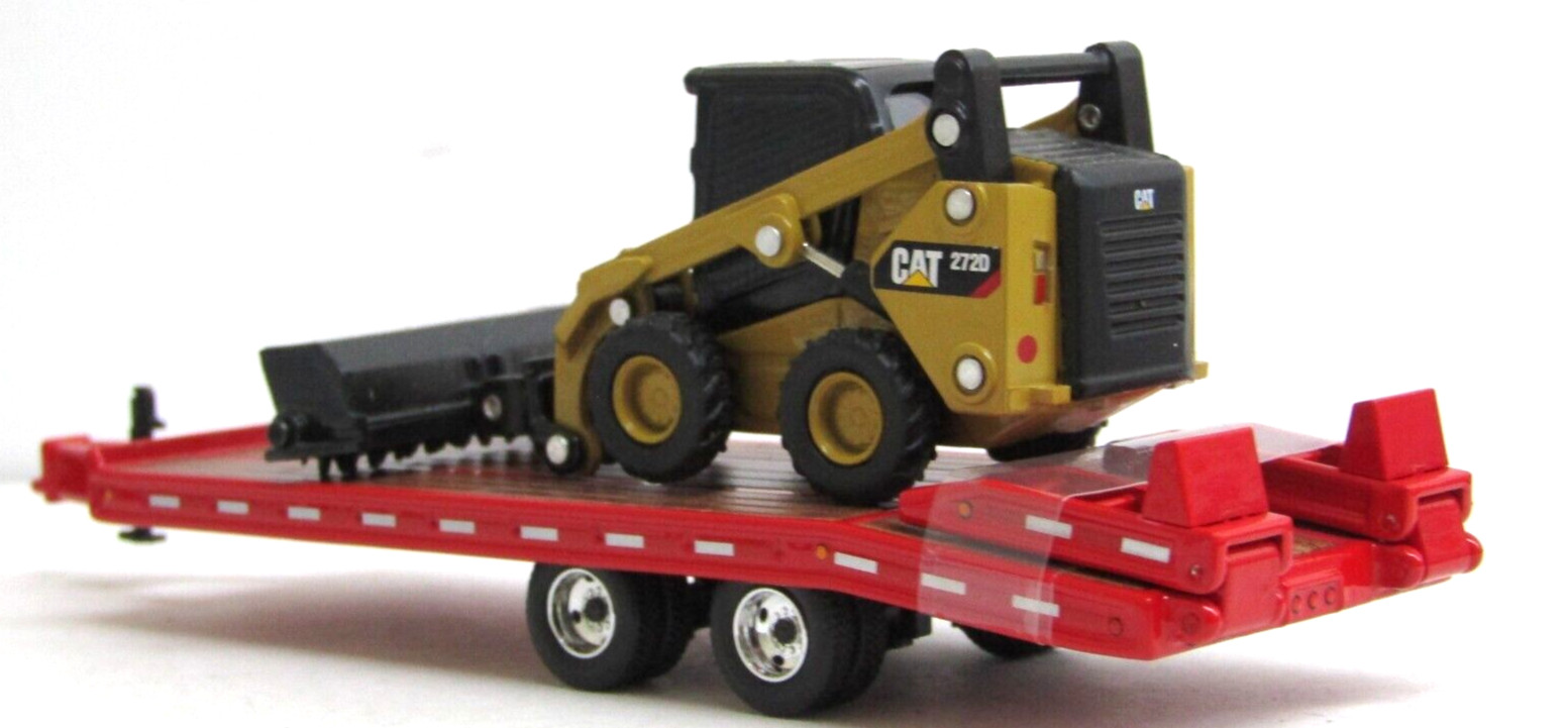 DCP 1:64 *red* Tandem Axle beaver tail tag trailer w/Cat skidsteer new no box