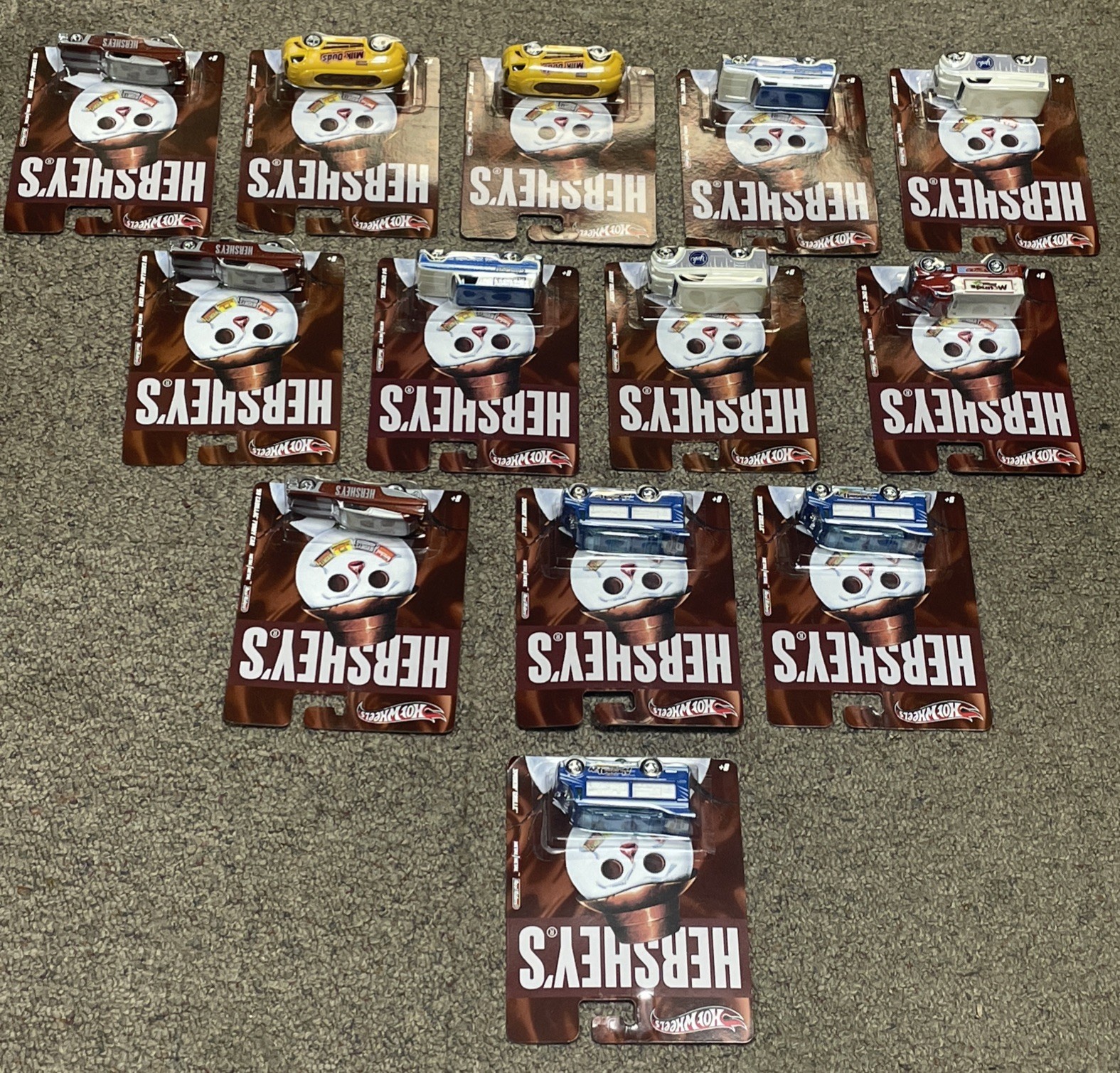 Lot of 13 Hot Wheels 3 Hershey’s 2 mini 2 York 2 Milk Dud 3 Almond Joy 1 Mounds
