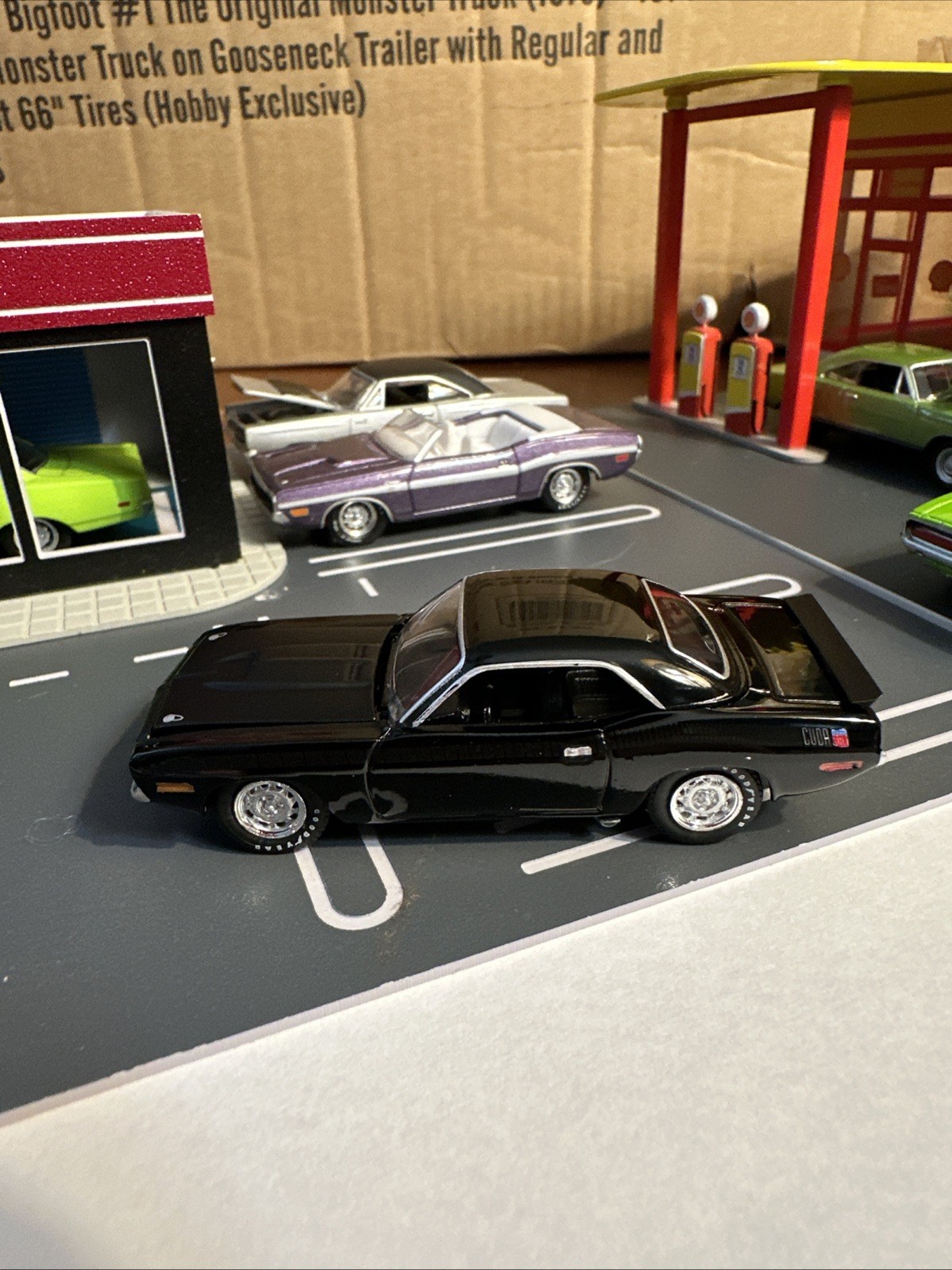 2025 Greenlight 1970 AAR Cuda Black With Stand 1/64 Adult Collectible