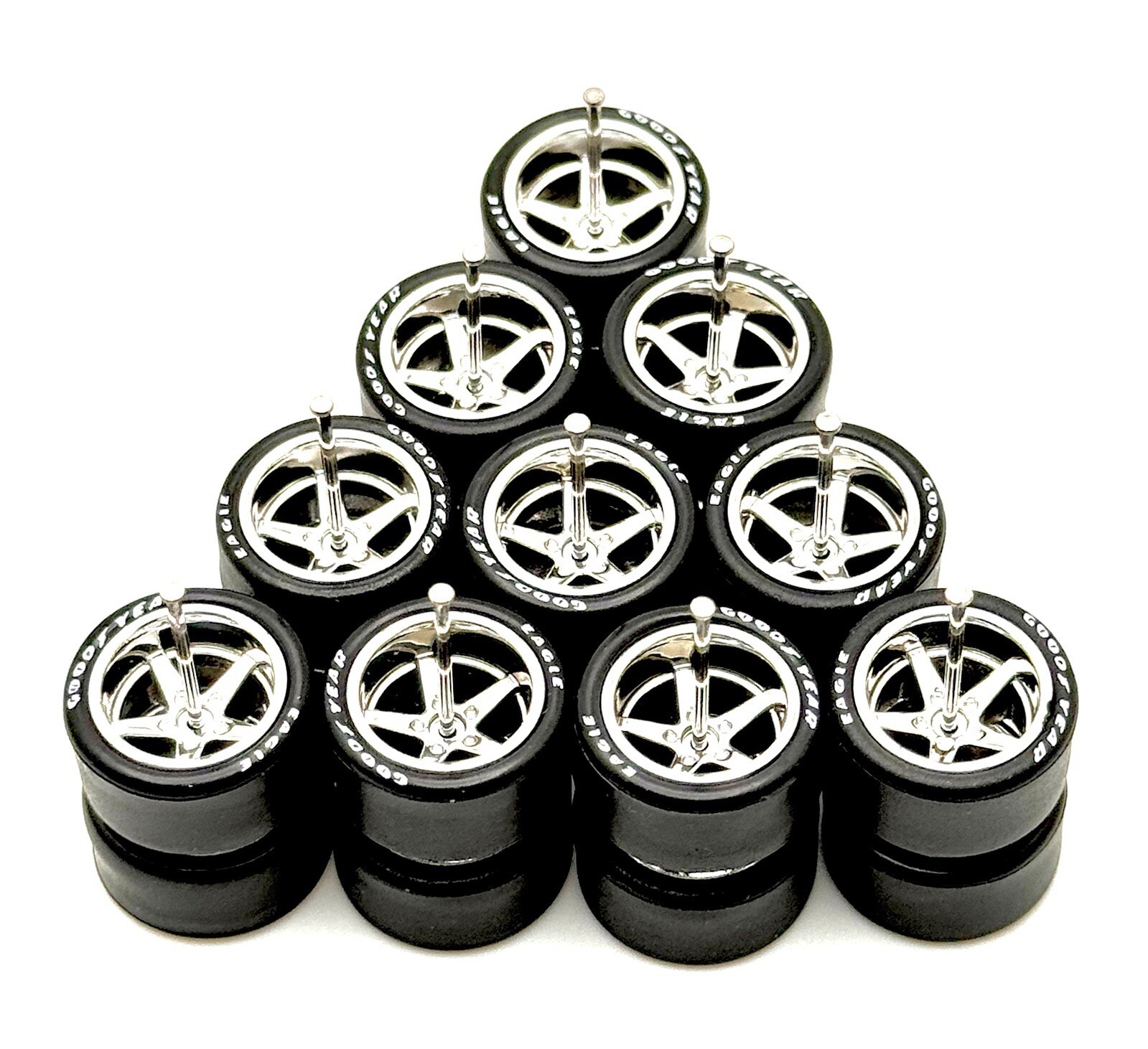 5x PACK Deep Dish Chrome Wheels FITS 07 SILVERADO Lettered Rubber Tire for 1/64