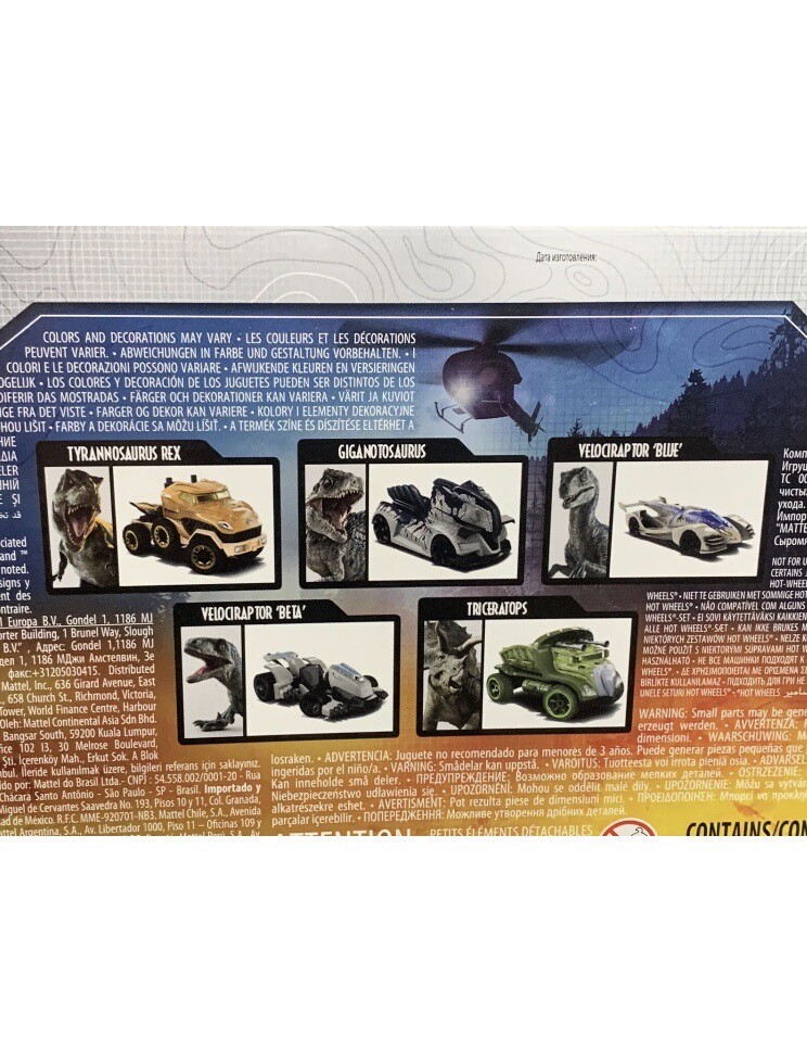 Hot Wheels Jurassic World Dominion 5 Pack Character Cars Set (Mattel) 2022 NIB