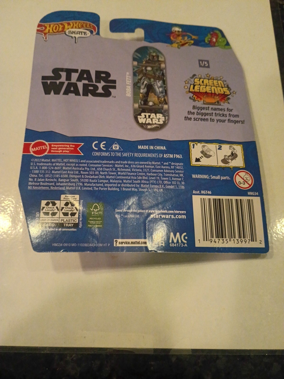 New 2022 Hot Wheels Skate STAR WARS BOBA FETT Fingerboard Screen Legends MINT