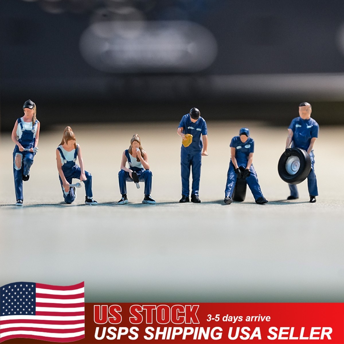 USA Miniature Figure Scene Props 1/64 6pcs Car Repairman Engineer Diorama Model