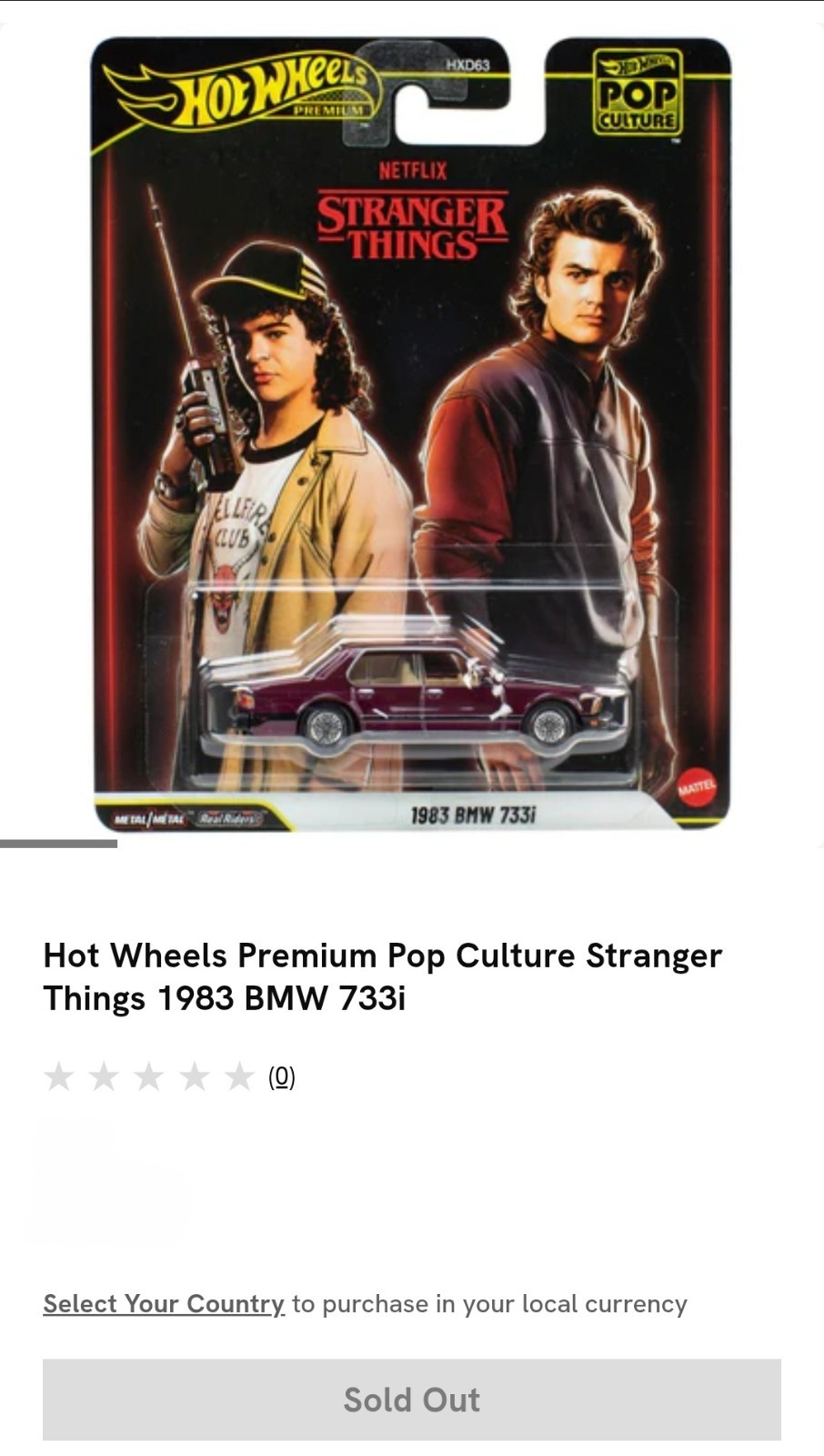 Hot Wheels Premium Pop Culture Stranger Things 1983 BMW 733i COLLECTORS ITEM 🔥