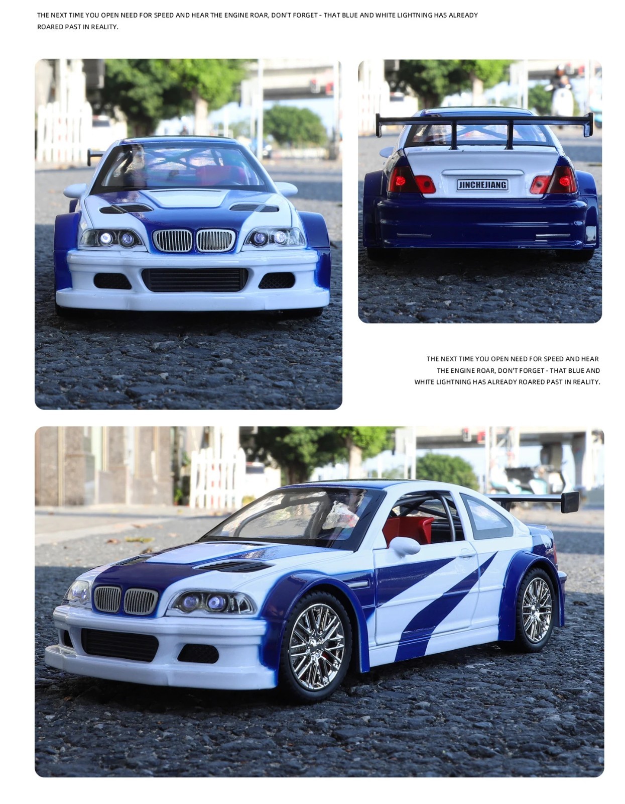 1:24 BMW M3 GTR E46 Diecast Model Sound Light Alloy Racing Car Collectible Gift