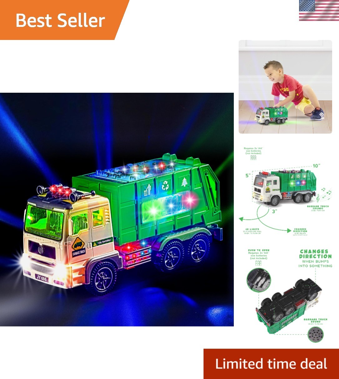 Interactive 4D Toy Garbage Truck with Lights & Sounds – Perfect Gift for Kids 3+
