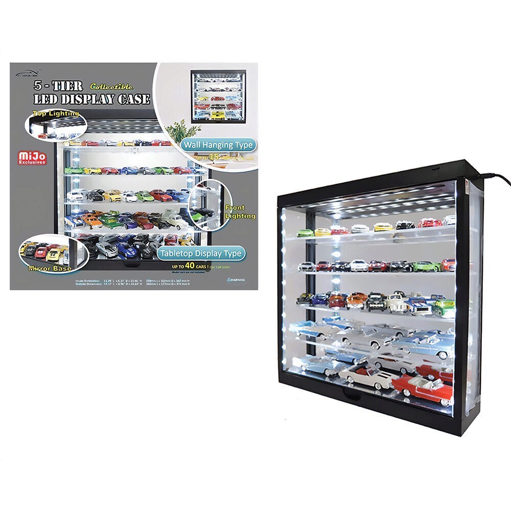 1:64 Scale Wall Mount 5 Tier LED Display Case with Mirror Back