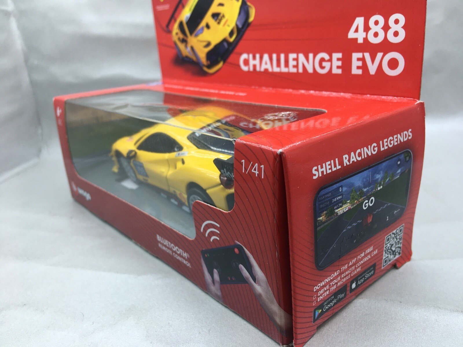 🇺🇦 1:43 Shell Ferrari 488 Challenge EVO Yellow Remote RC Front Lights Shining