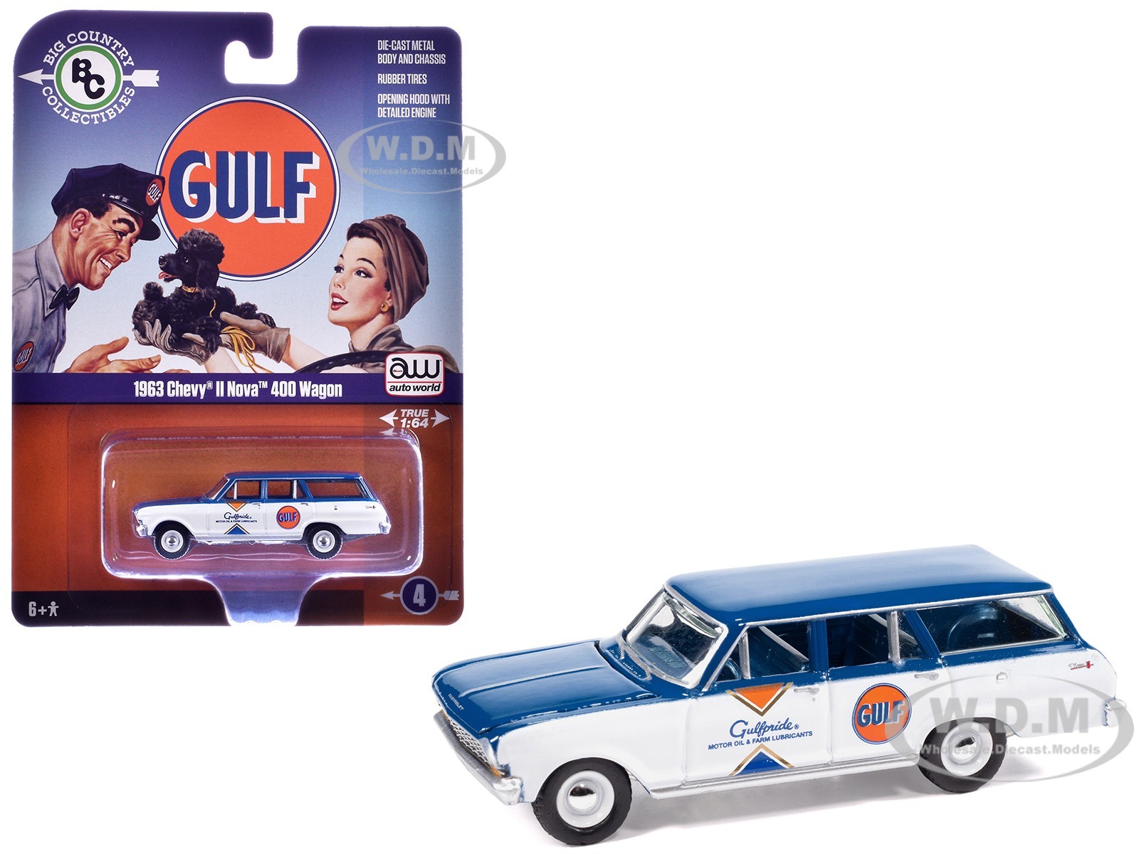 1963 CHEVROLET II NOVA 400 WAGON “GULF” 1/64 MODEL BY AUTO WORLD AWBC003-AWSP201