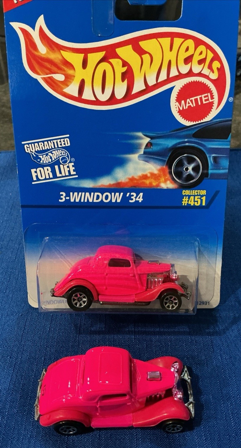 2 Vintage 1995 Hot Wheels Collectors #451 Pink 3-Window ‘34 Both New