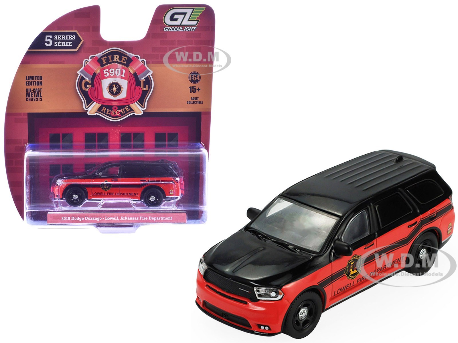 2019 DODGE DURANGO “LOWELL, AR FIRE DEPT.” RED & BLACK 1/64 GREENLIGHT 67070 C