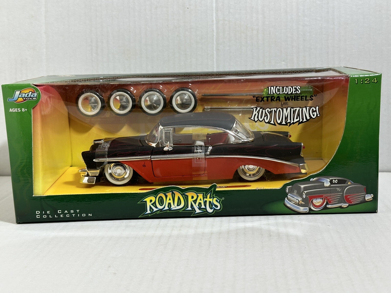 JADA ROAD RATS 1956 CHEVY BEL AIR MATTE BLACK / RED 1:24 DIECAST MODEL #34
