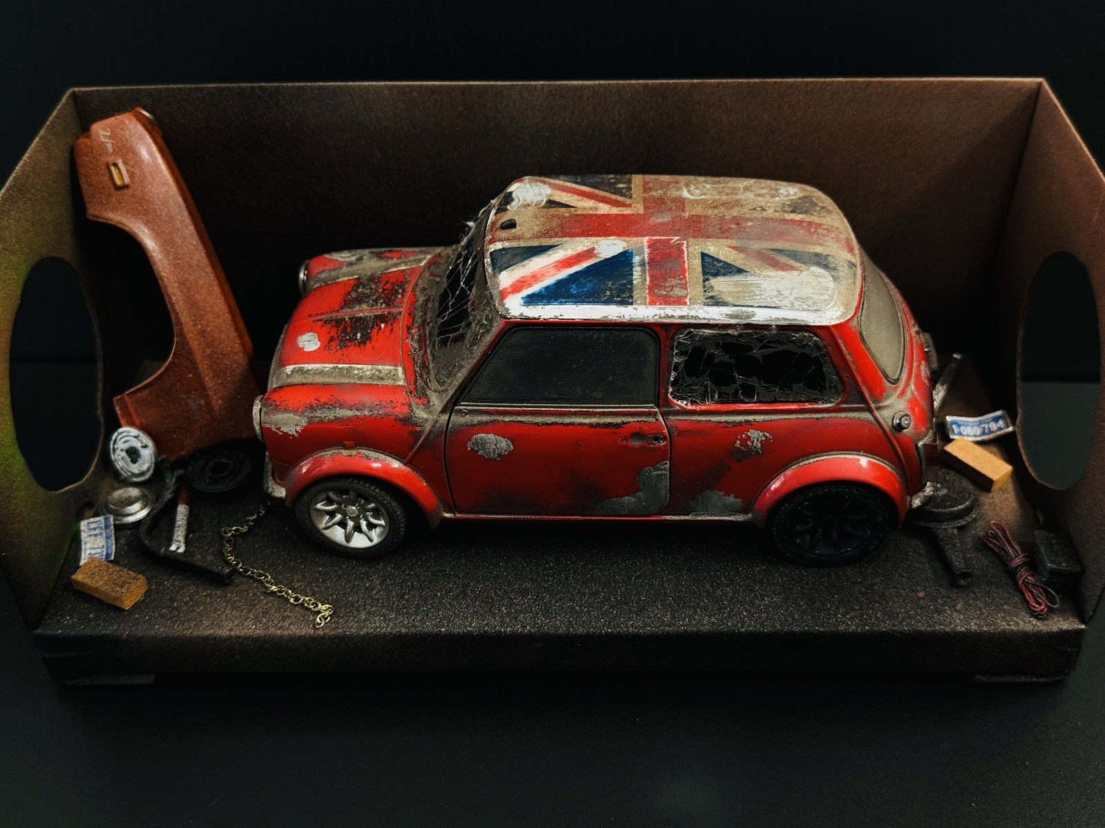 1971 Mini Cooper Wrecked Abandoned 1/18 Kodeblake Barn Find Diorama 1 Of 1 🔥