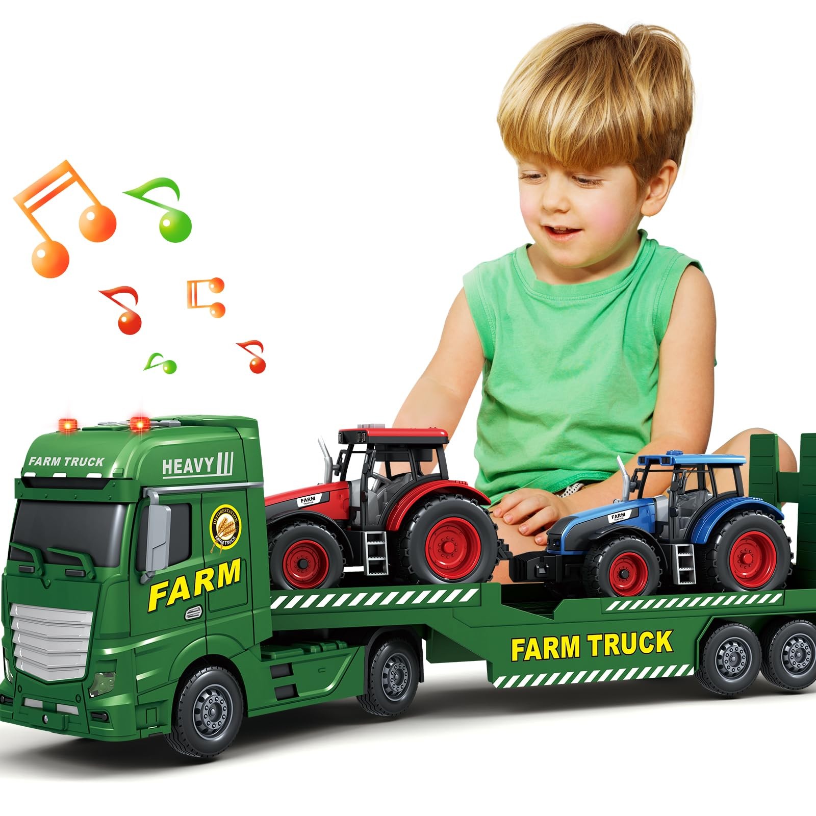 Toddler Boy Toys for 3 4 5 6 7 Years Kids, 25″ Semi Flatbed Truck Toy with 2 …