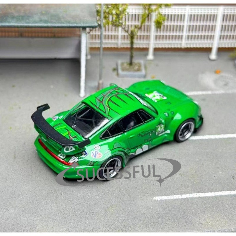 Flame 1:64 Green Dinosaur #43 RWB 993 Diecast Metal Car,Loose Collectible Model