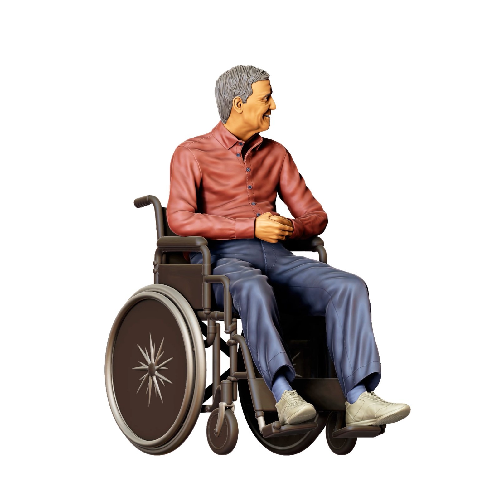 Elderly Man in Wheelchair Resin 3d print Unpainted Diorama Model RR Figure