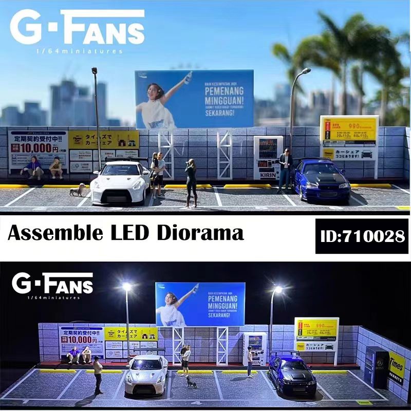 Diorama 1/64 Garage Model LED Lighting Gas Station Scene Display Case Gift