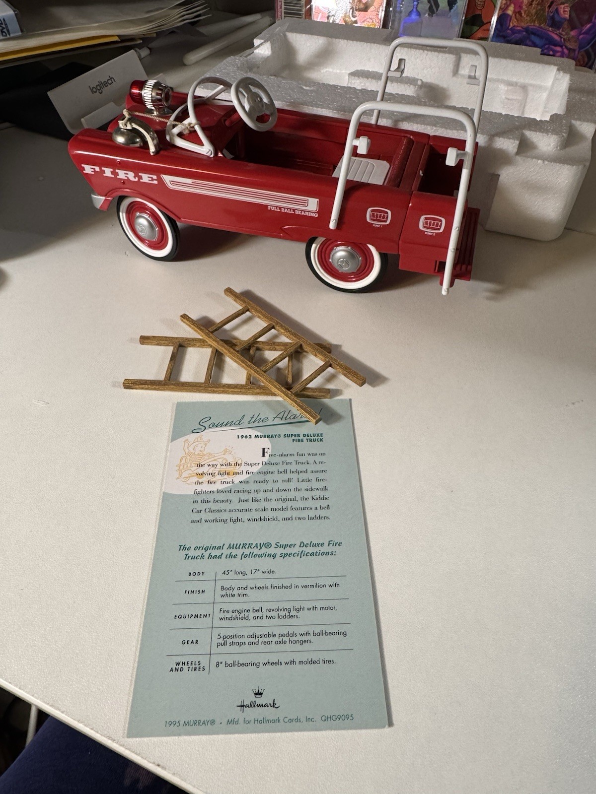 Hallmark Kiddie Car Classics 1962 Murray Super Deluxe Fire Truck Red/White Case