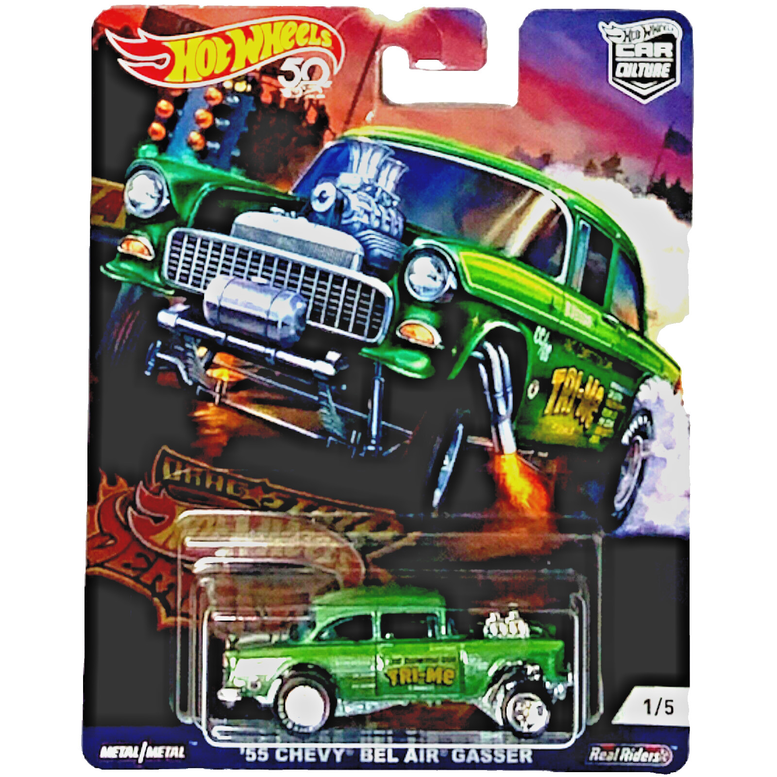 Hot Wheels Car Culture Drag Strip 1:64 ’55 Chevy Bel Air Gasser Green RR