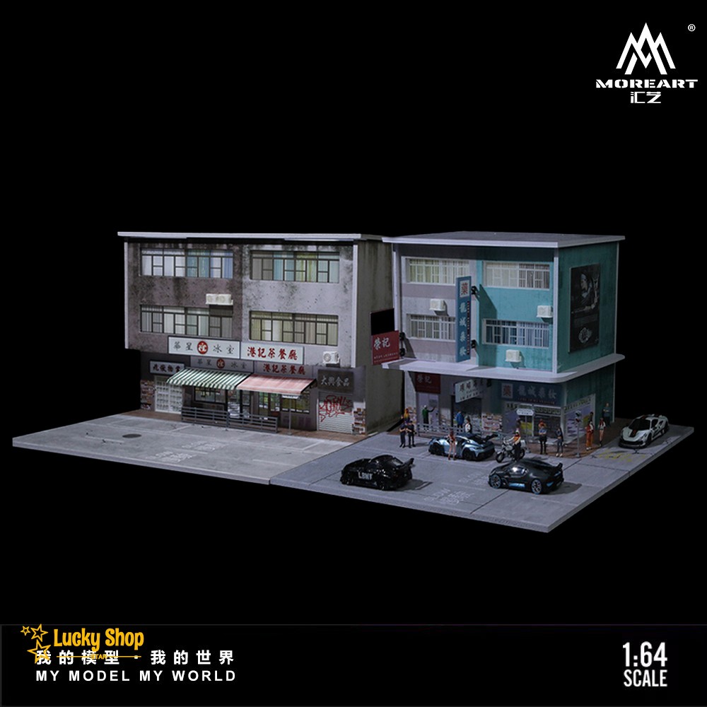 Diorama 1:64 Car Garage Model LED Lights City Street Building Scene Case Gift US