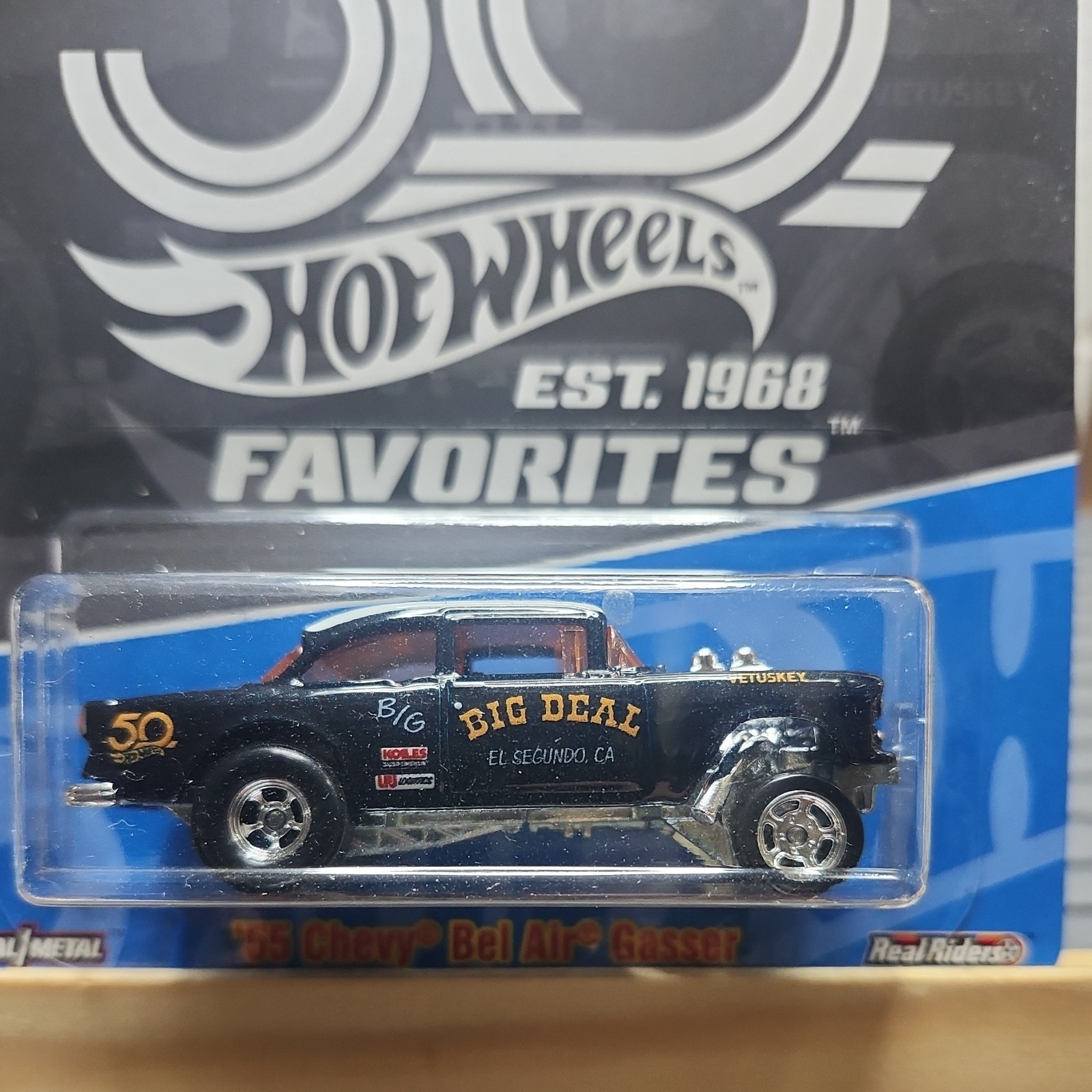 HOTWHEELS CHASE 55 CHEVY BEL AIR 55 GASSER BLACK ( VHTF ) WITH PROTECTOR PICS