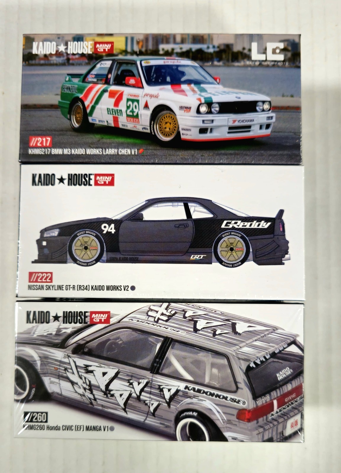 Kaido House Mini GT 3 Cars Lot : BMW M3, Skyline R34, Honda Civic EF