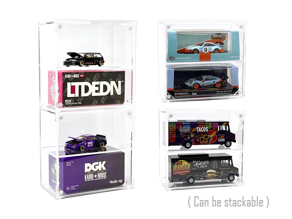 SHOWCASE 2 CARS DESK TOP DISPLAY CASE W/COVER FOR 1/64 SCALE MODEL CARS MJ13012