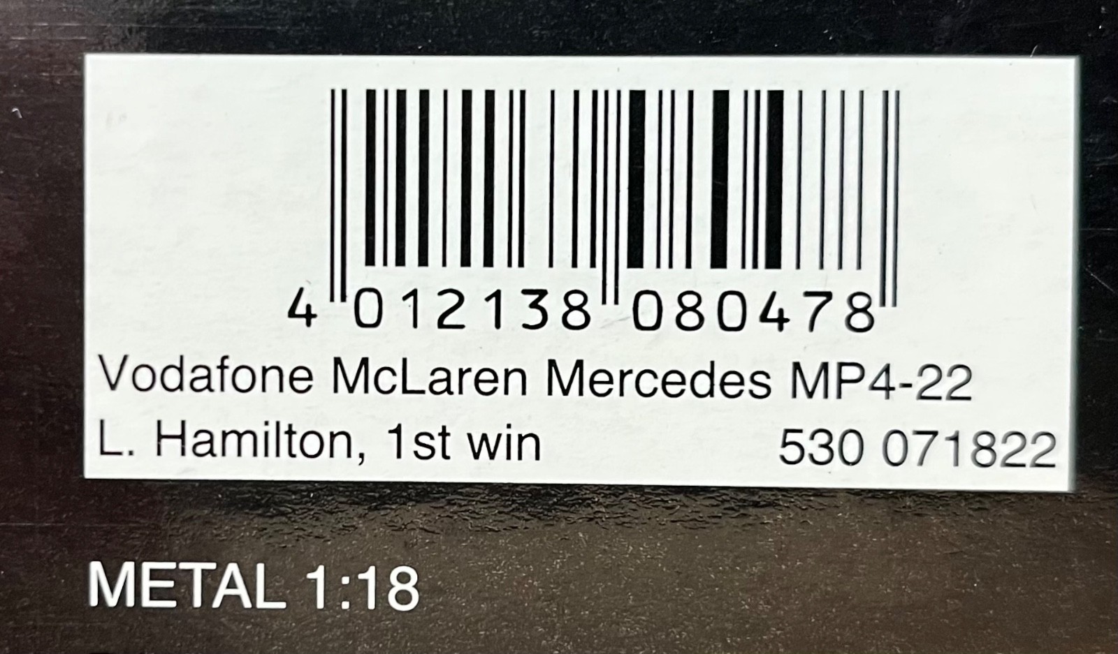 Minichamps 1:18 Scale F1 Vodafone McLaren Mercedes MP4-22 L Hamilton Model Boxed