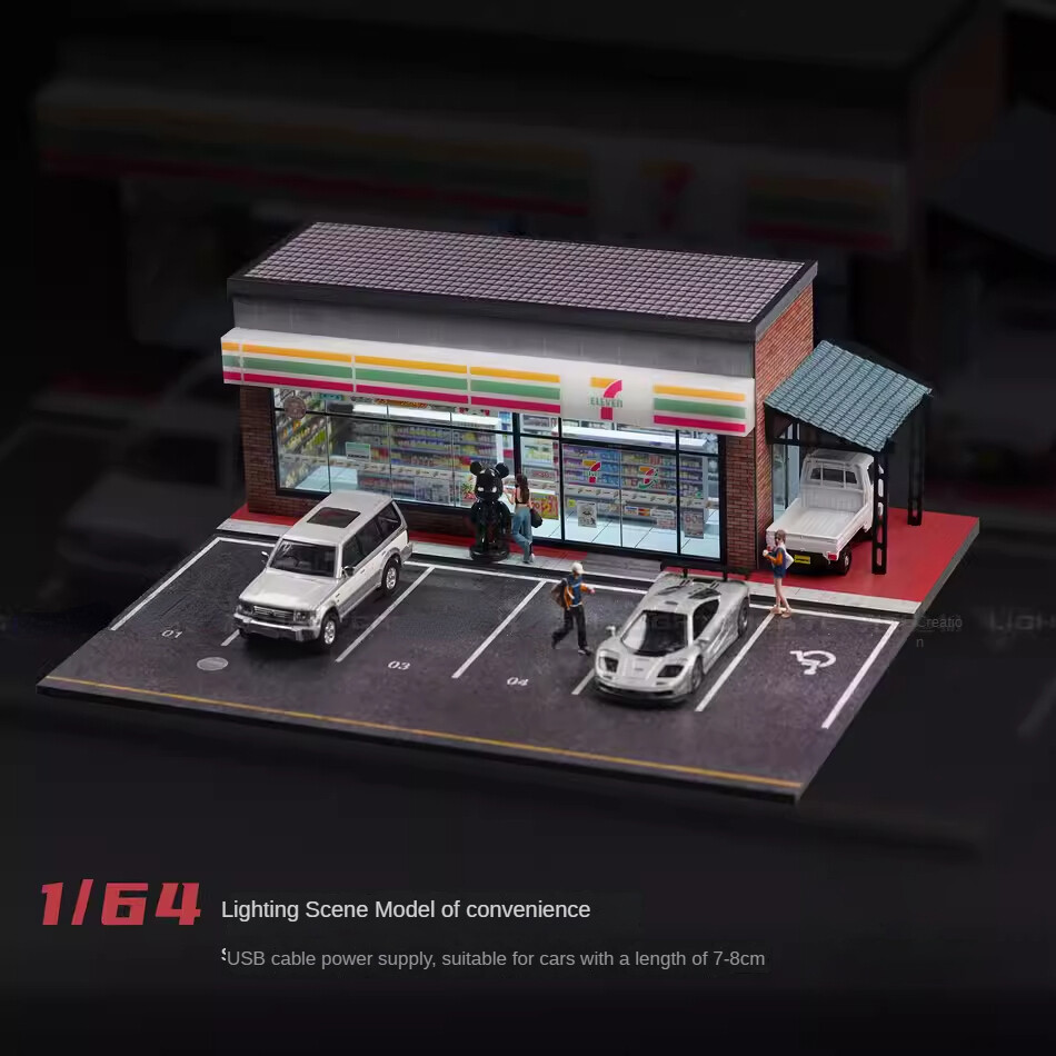 Diorama 1/64 Scale Diecast Car Garage Model LED Street Buildings Scene Gifts US