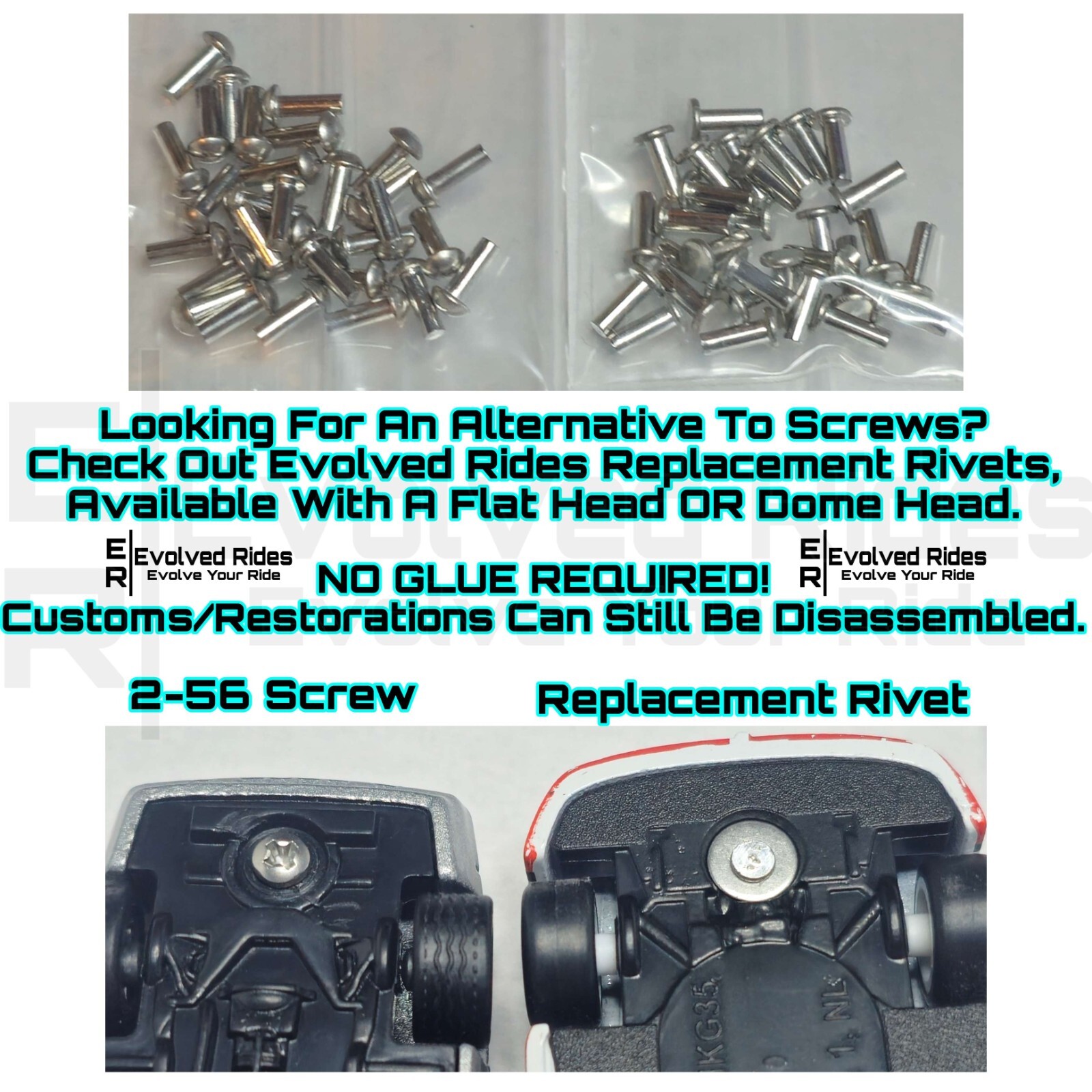 50pc Set 3/16th 2-56 Rivet Screw Self Tap For 1/64 Scale Customs Restorations