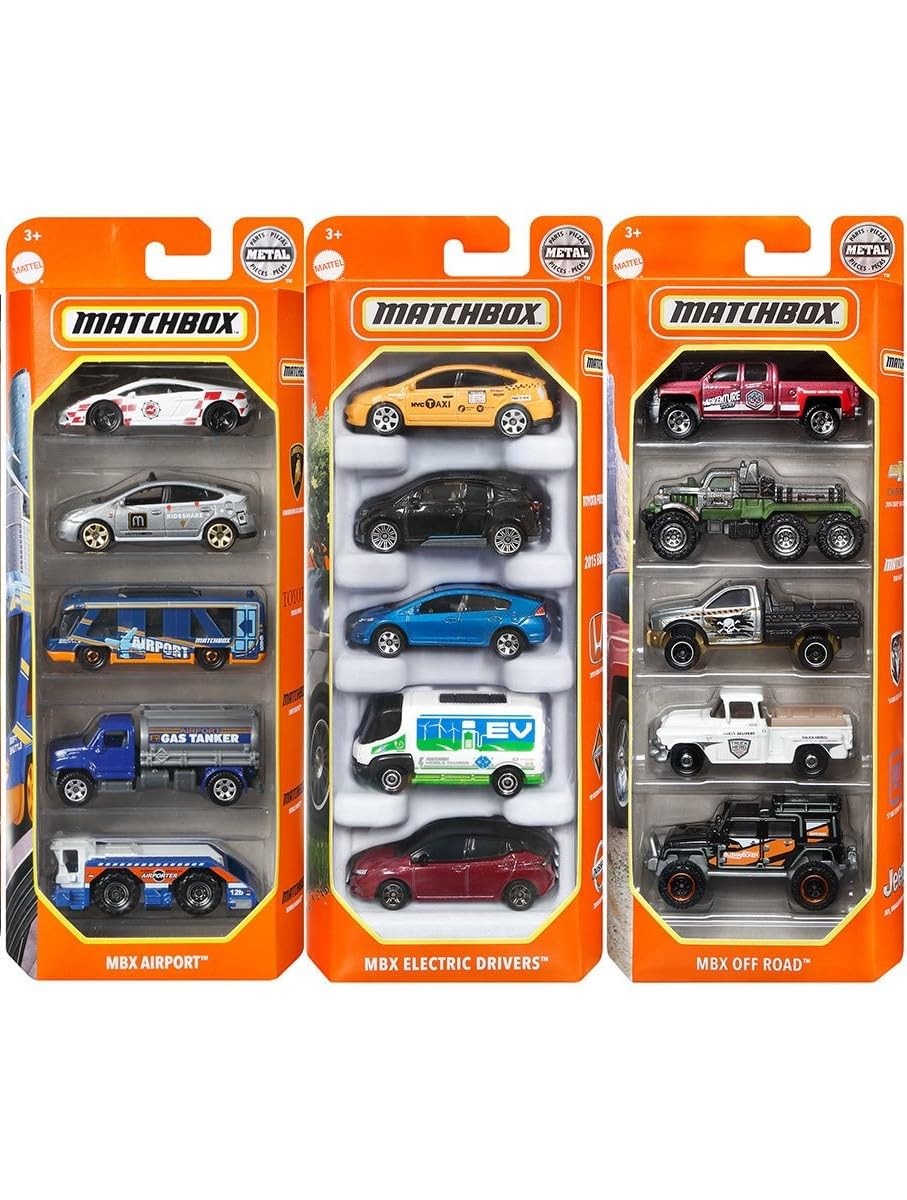 Set of 15 Toy Cars and Trucks with 3 Themed 5-Packs of 1:64 Scale Die-Cast Ve…