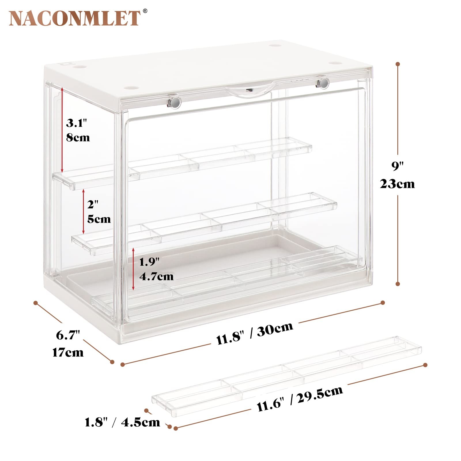 LED Acrylic Display Case for Funko Pop & 3-Tier 11.8″x6.7″x9″inch, White