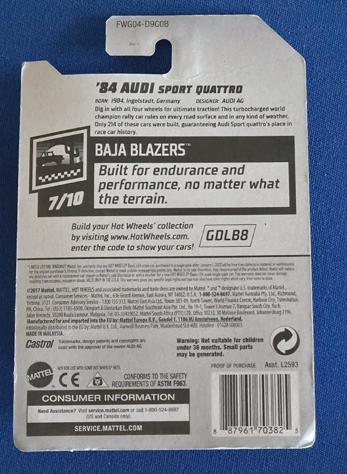 Hot Wheels 2019 ’84 Audi Sport Quattro Baja Blazers White 43/250 New htf