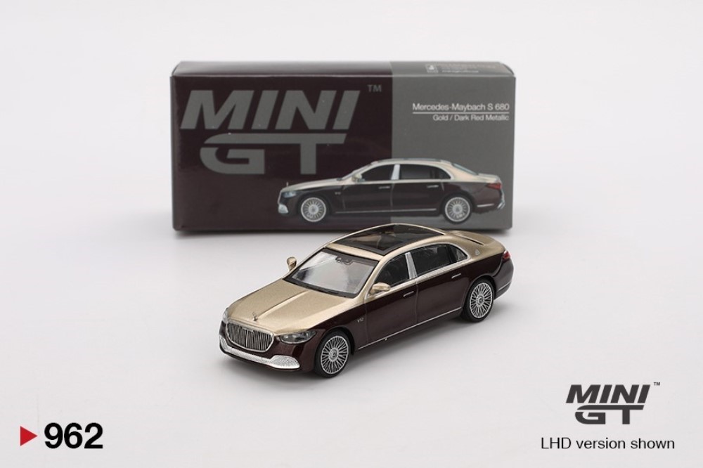 Mini GT 1:64 Mercedes-Maybach S680 Gold / Dark Red Metallic MGT00962 Diecast Car