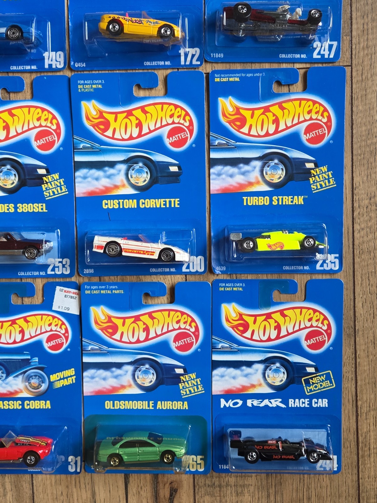 Hot Wheels Lot Of 15 Blue Cards, Pontiac, BMW, Olds, Cobra, Chevy, Mazda, 380SEL