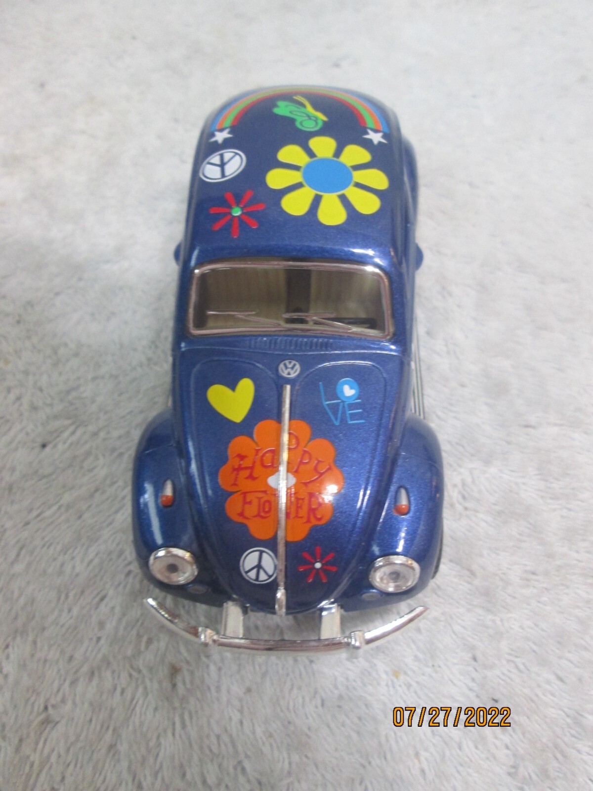 Set Of 3 Kintoy Die Cast Volkswagen Beetle 1967 Cars (2 Happy Flower 1 Police)