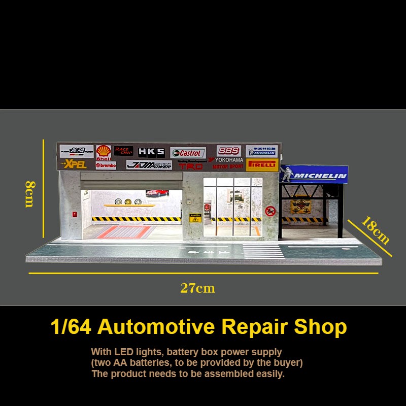 Diorama 1/64 Car Garage Model LED City Street Store Building Scene Display Model