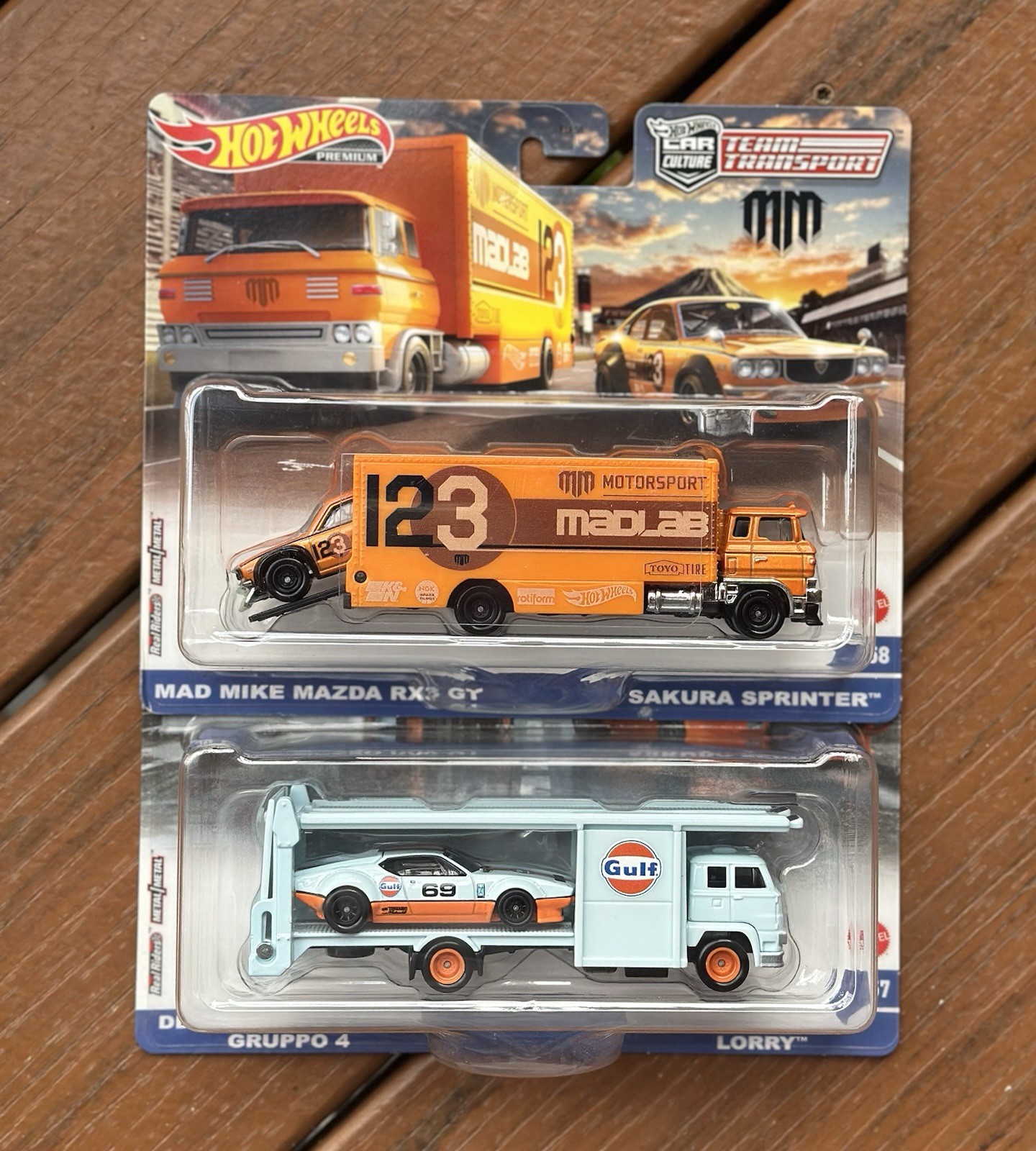 Hot Wheels Team Transport De Tomaso Pantera Gulf & Mad Mike Mazda RX3 – LOT OF 2