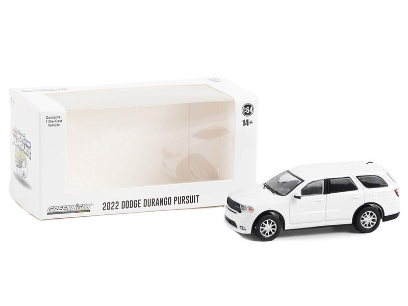 2022 DODGE DURANGO PURSUIT WHITE 1/64 DIECAST MODEL CAR BY GREENLIGHT 43003