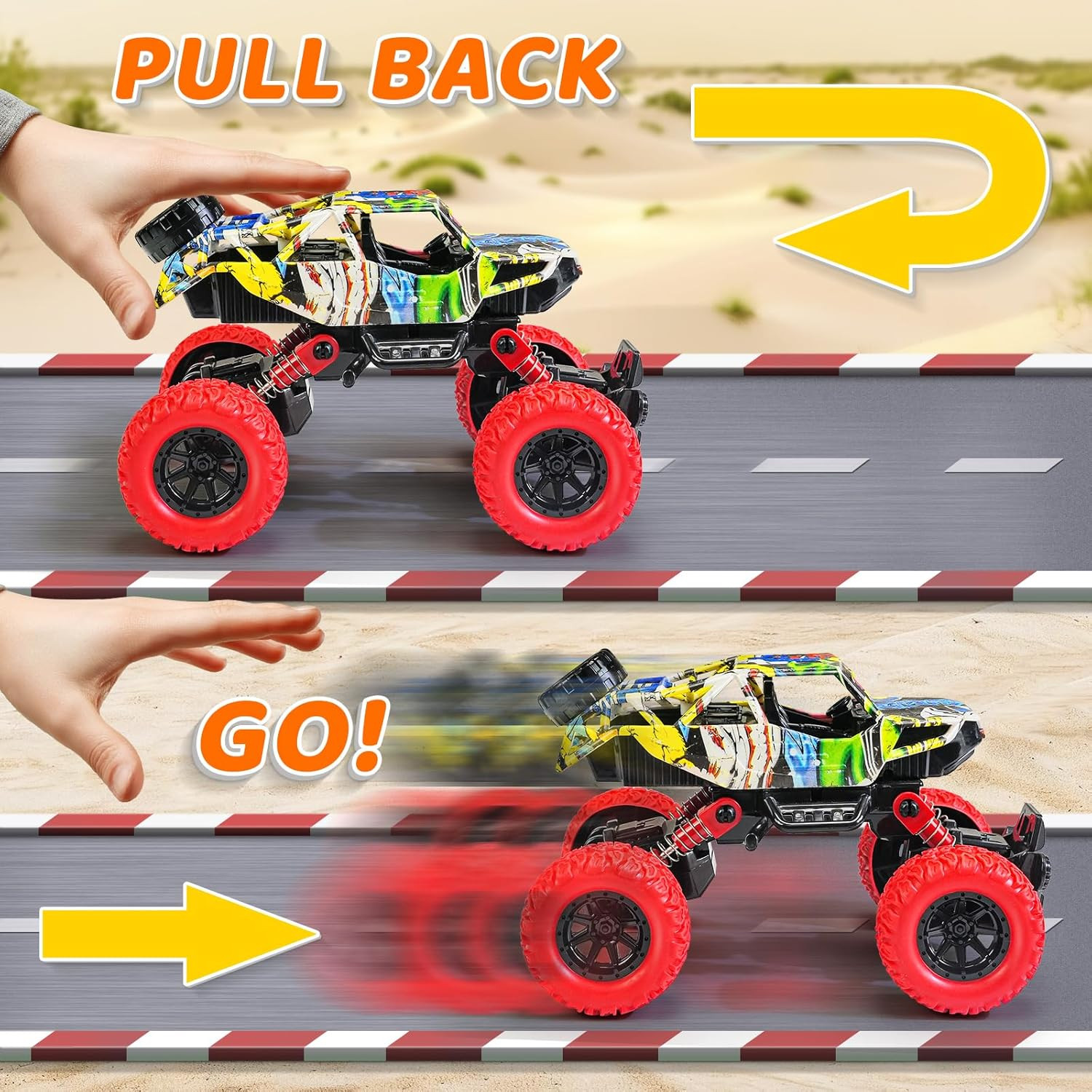 6.3 Inch Monster Truck Toys for Boys 3 4 5 6 7 Years Old, Pull Back Friction Pow