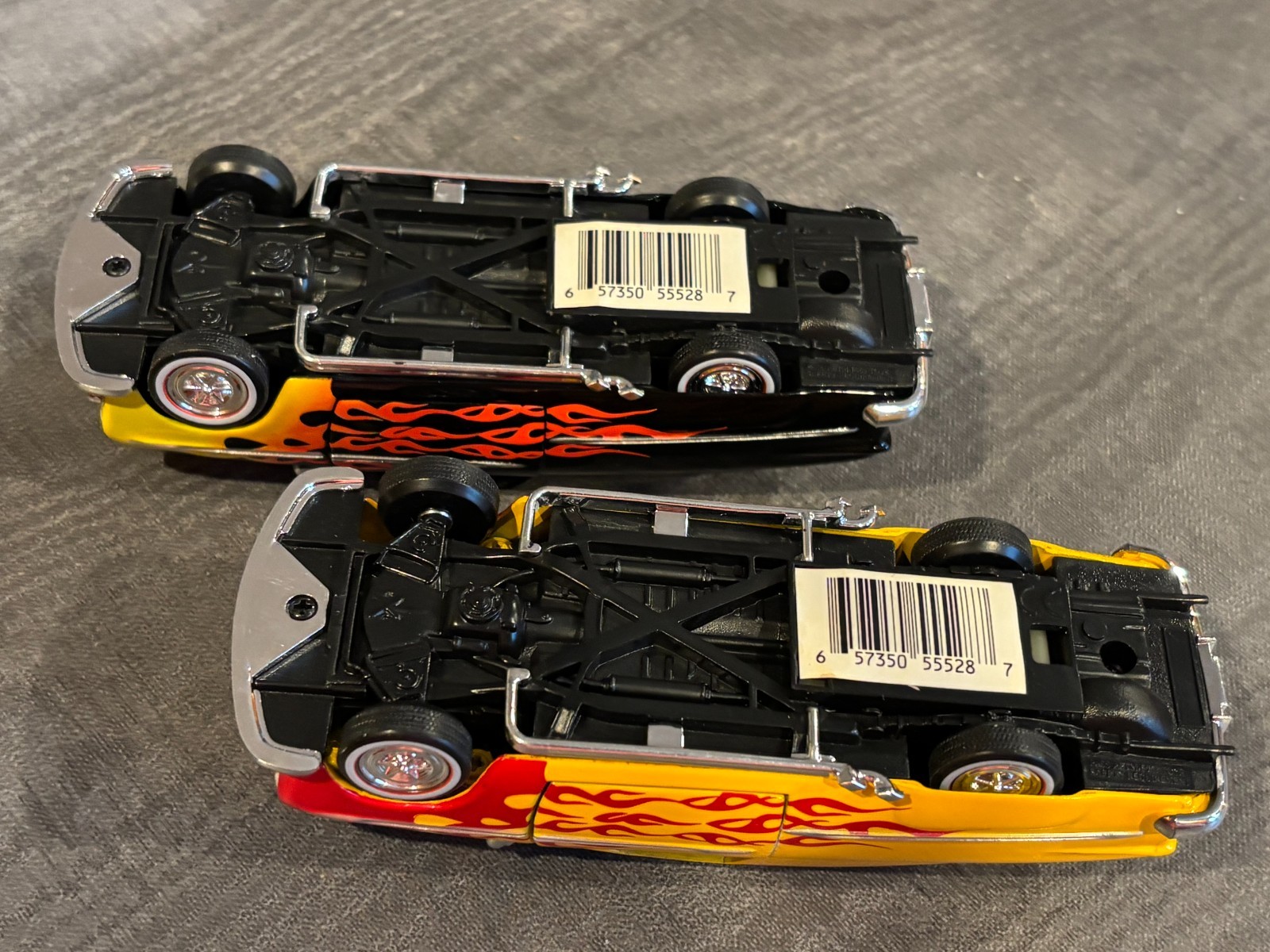 Two 1949 Ford Coupe Customs W/ Flames Jada Toys 1:32 Diecast 5″ PullBack Action