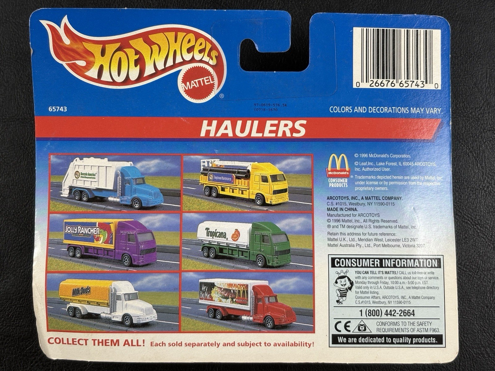 Hot Wheels Haulers Lot Of 5 – 1996 McDonald’s Milk Duds Jolly Rancher Tropicana