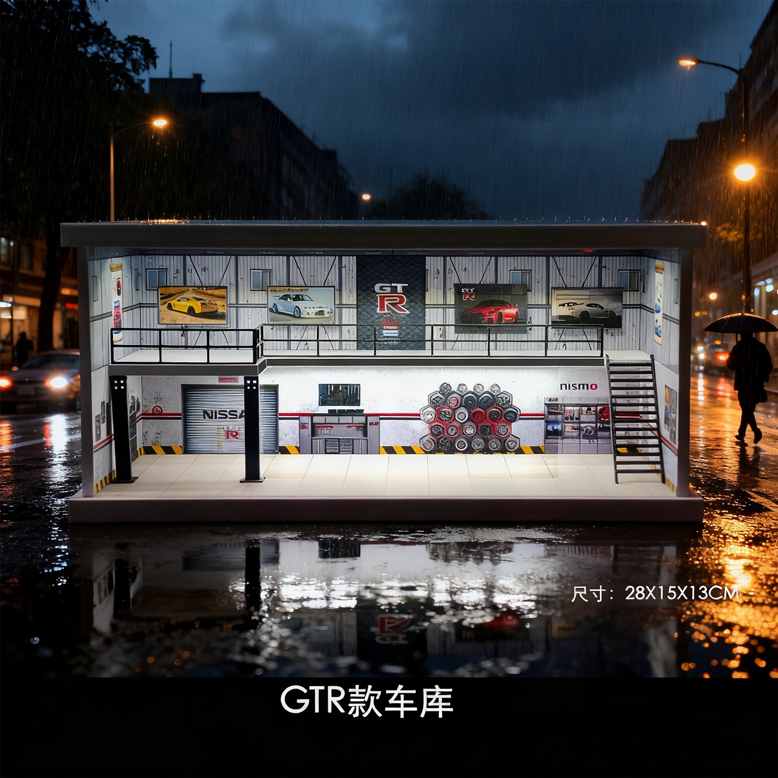 Diorama 1/64 Car Garage Model LED Street Repair Workshop Buildings Scene Gift US