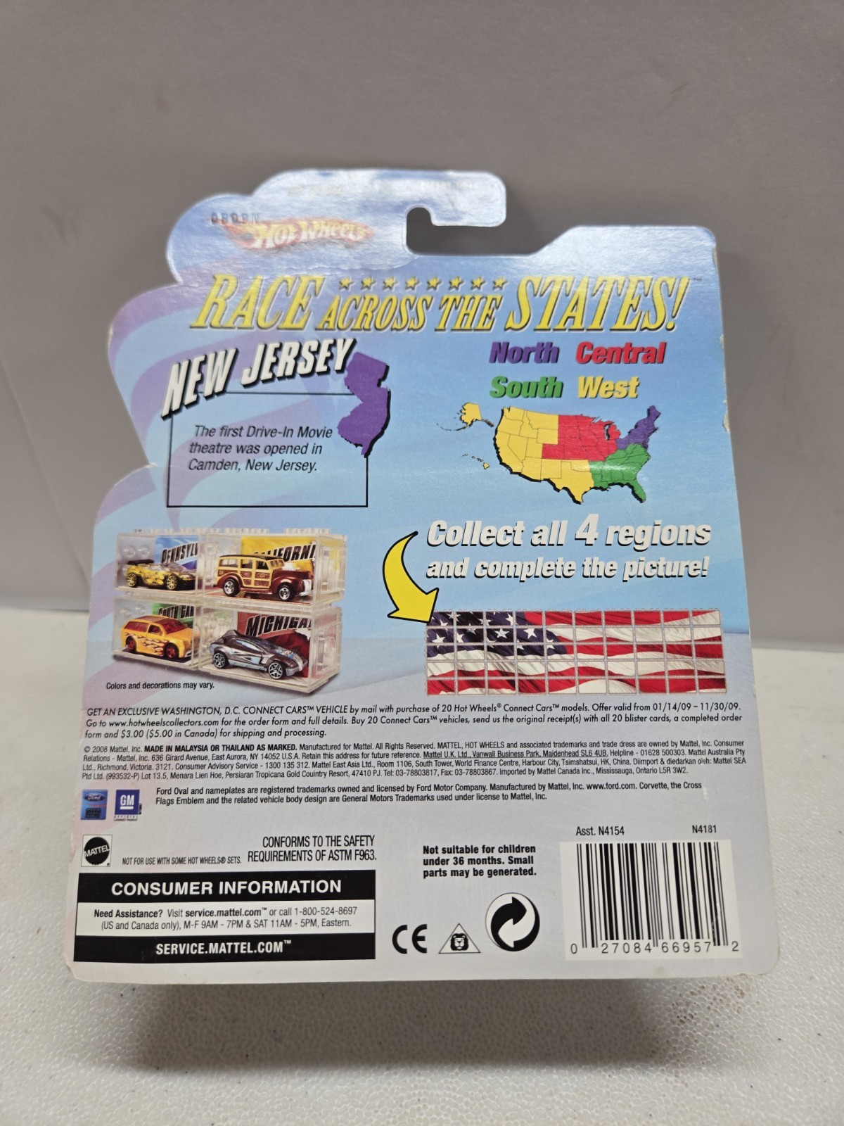 DAMAGED-2008 HOT WHEELS CONNECT CARS NEW JERSEY ’64 CORVETTE Green #3 OF 50