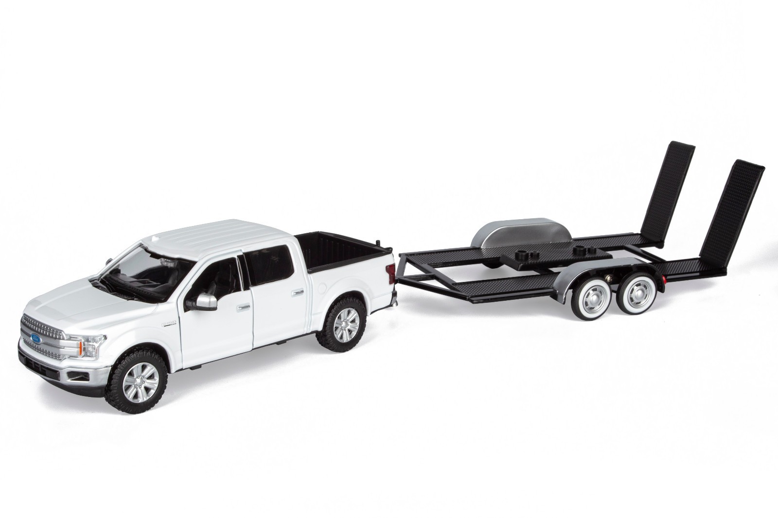 Motormax 1/27 2019 Ford F-150 Lariat Crew Cab Pickup Truck w/ Car Hauler Trailer
