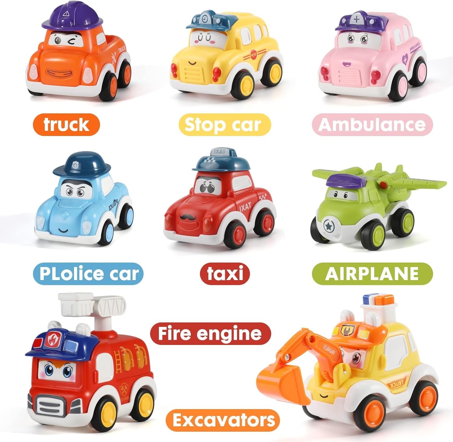 8Pcs Cartoon car Pull Back Toys, Kids car vehicle Set with Mat & Storage bag UK