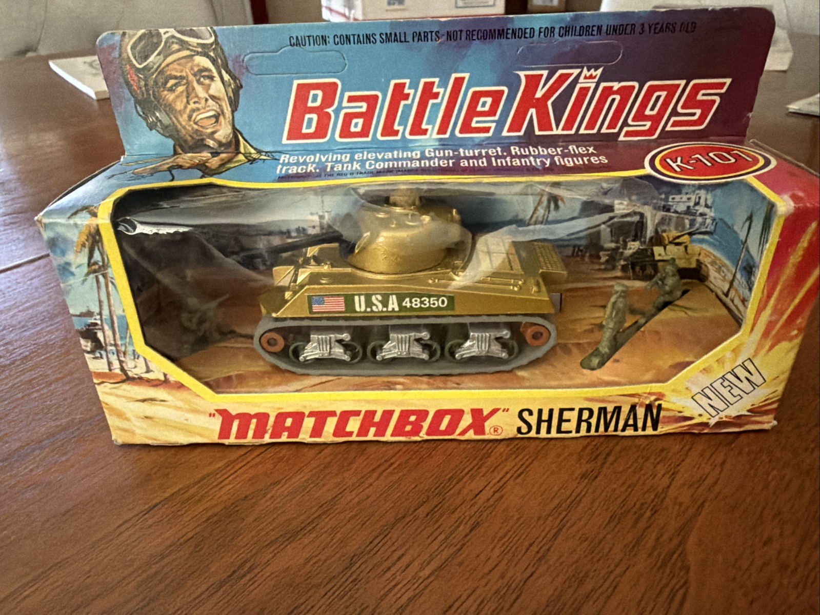 Matchbox Battle Kings Sherman Tank K-101 1974 Vintage with Soldier’s/Orig Box